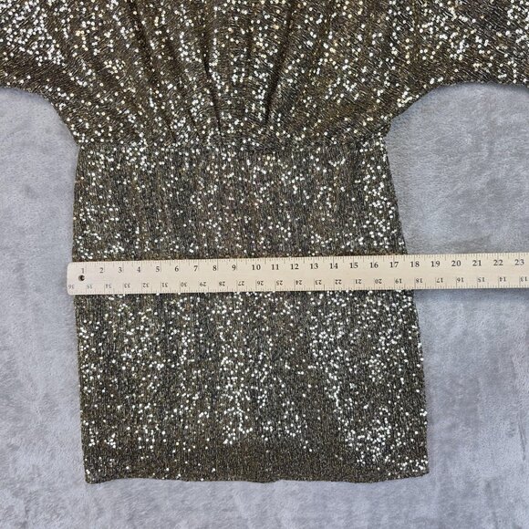 Trina Turk Dress Womens 10 Gold Sequin Blouson V Neck Dolman Sleeve Short Party - Picture 13 of 13